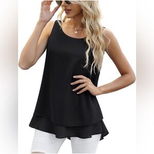 Jouica Small Black Flowy Chiffon Double‎ Layer Sleeveless Blouse Tank NWT